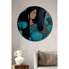 Teona Ahşap Gızemlı Kadın At Temalı Yağlı Boya Görünümlü Ahşap Tablo Yuvarlak Duvar Tablosu