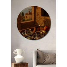 Teona Ahşap Türk Kahvesi Keyfi Yağlı Boya Görünümlü Ahşap Dekoratif Tablo Yuvarlak Duvar Tablosu