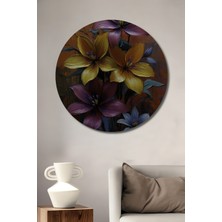 Teona Ahşap Canlı Çiçek Buketi Yağlı Boya Görünümlü Ahşap Dekoratif Tablo Yuvarlak Duvar Tablosu