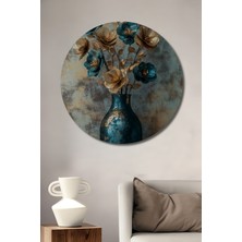 Teona Ahşap Elmas Çiçekleri Sulu Boya Görünümlü Ahşap Dekoratif Tablo Yuvarlak Duvar Tablosu