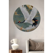 Teona Ahşap Uçan Turna Güneş Desenli Ahşap Dekoratif Tablo Yuvarlak Duvar Tablosu