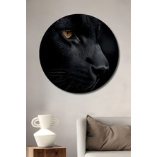 Teona Ahşap Büyüleyici Kara Panter Gerçekçi Siyah Beyaz Görünümlü Ahşap Dekoratif Tablo Yuvarlak Duvar Tablosu