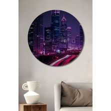 Teona Ahşap Mor Işıklar Şehri Ahşap Dekoratif Tablo Yuvarlak Duvar Tablosu