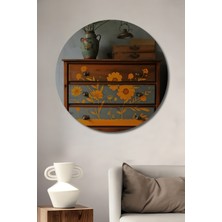 Teona Ahşap Sarı Çiçekli Bohem Sulu Boya Görünümlü Ahşap Dekoratif Tablo Yuvarlak Duvar Tablosu