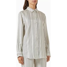 Asceno London Çizgili Ipek Twill Gömlek Umber Brown Fine Stripe