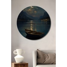 Teona Ahşap Ay Işığı Düşleri Yağlı Boya Görünümlü Ahşap Dekoratif Tablo Yuvarlak Duvar Tablosu