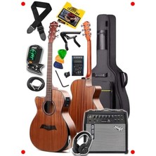 MarkEntegra Masif Elektro Akustik Gitar Seti - 50W Amfi Dahil