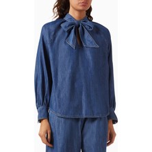 Marella Zigano Denim Gömlek, Fiyonklu Yaka ve Zarif Günlük Tasarım