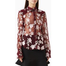Rotate Birger Christensen Çiçek Işlemeli Sheer Mesh Kadın Gömlek, Şık ve Sürdürülebilir