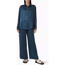 Asceno Maya Oversized Ipek Charmeuse Gömlek Aegean Blue