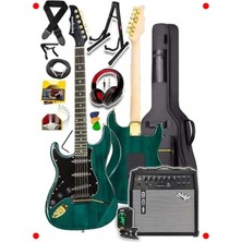 MarkEntegra Yeşil Elektro Gitar Seti 50W Şarjlı Bt Amfi Kulaklık