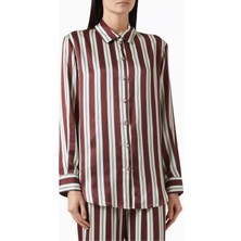 Asceno London Çizgili Ipek Charmeuse Gömlek Maroon Stripe