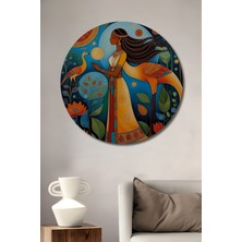 Teona Ahşap Kadim Doğa Ruhu Yağlı Boya Görünümlü Ahşap Tablo Yuvarlak Duvar Tablosu