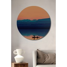 Teona Ahşap Tekne Ile Huzurlu Sükunet Yağlı Boya Görünümlü Ahşap Dekoratif Tablo Yuvarlak Duvar Tablosu