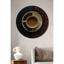 Teona Ahşap Kahve Keyfi Yağlı Boya Görünümlü Ahşap Dekoratif Tablo Yuvarlak Duvar Tablosu