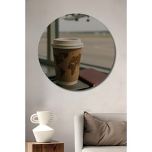 Teona Ahşap Dünya Haritası Baskılı Kahve Bardağı Görünümlü Ahşap Dekoratif Tablo Yuvarlak Duvar Tablosu