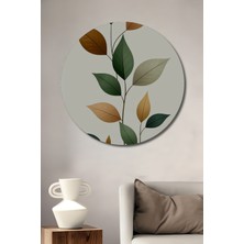 Teona Ahşap Modern Yaprak Desenli Yağlı Boya Görünümlü Ahşap Dekoratif Tablo Yuvarlak Duvar Tablosu