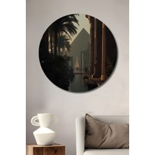 Teona Ahşap Antik Mısır Piramit Manzaralı Yelkenli Tekne Sanat Tablosu Ahşap Dekoratif Tablo Yuvarlak Duvar Tablosu