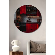 Teona Ahşap Kırmızı Mutfak Dolabı Yağlı Boya Görünümlü Ahşap Dekoratif Tablo Yuvarlak Duvar Tablosu