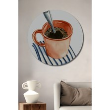 Teona Ahşap Sulu Boya Görünümlü Kahve Keyfi Ahşap Dekoratif Tablo Yuvarlak Duvar Tablosu