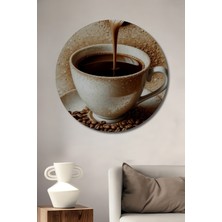 Teona Ahşap Kahve Keyfi Sulu Boya Görünümlü Ahşap Dekoratif Tablo Yuvarlak Duvar Tablosu