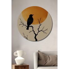 Teona Ahşap Gölge Kuş ve Ay Işığı Ahşap Dekoratif Tablo Yuvarlak Duvar Tablosu