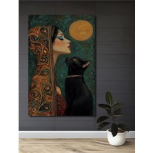 Teona Ahşap Gızemlı Kadın ve Siyah Kedi Yağlı Boya Görünümlü Sanat Ev,antre,salon,ofis,mutfak Tablosu
