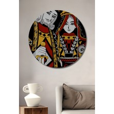 Teona Ahşap Asırların Kral ve Kraliçe Silüet Baskısı Ahşap Dekoratif Tablo Yuvarlak Duvar Tablosu