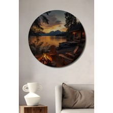 Teona Ahşap Harika Bir Gün Batımı Manzarası Yağlı Boya Görünümlü Ahşap Dekoratif Tablo  Yuvarlak Duvar Tablosu
