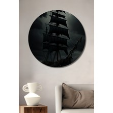 Teona Ahşap Korsan Gemisi Yağlı Boya Görünümlü Ahşap Dekoratif Tablo Yuvarlak Duvar Tablosu