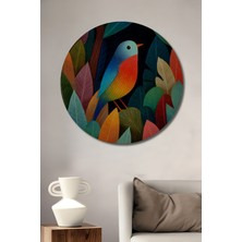 Teona Ahşap Renkli Kuşlu Yapraklı Orman Yuvarlak Duvar Tablosu