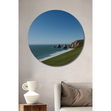 Teona Ahşap Ocean Cliff Manzaralı Pastel Boya Görünümlü Modern Sanat Ahşap Tablo Yuvarlak Duvar Tablosu