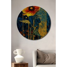 Teona Ahşap Altın Yapraklı Alev Çiçeği Sulu Boya Görünümlü Ahşap Dekoratif Tablo Yuvarlak Duvar Tablosu