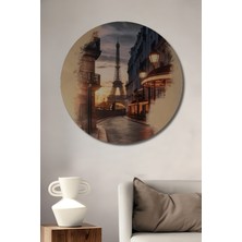 Teona Ahşap Paris Kahve Rüyası Yağlı Boya Görünümlü Ahşap Dekoratif Tablo Yuvarlak Duvar Tablosu