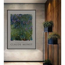 Teona Ahşap Agapantus Çiçekleri Claude Monet Yağlı Boya Görünümlü Ahşap Dekoratif Ev,antre,salon,ofis Tablo