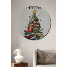 Teona Ahşap Kitap Ağacı Desenli Sulu Boya Görünümlü Modern Sanat Ahşap Dekoratif Tablo Yuvarlak Duvar Tablosu