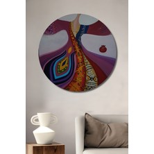 Teona Ahşap Nar Desenli Figüratif Yağlı Boya Görünümlü Dekoratif Ahşap Tablo Yuvarlak Duvar Tablosu