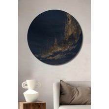 Teona Ahşap Ay Şehri Yağlı Boya Görünümlü Dekoratif Ahşap Tablo Yuvarlak Duvar Tablosu