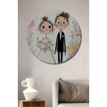 Teona Ahşap Mutlu Evlilik Sulu Boya Görünümlü Dekoratif Ahşap Tablo Yuvarlak Duvar Tablosu