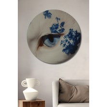 Teona Ahşap Mavi Gözlü Beyaz Kedi Yağlı Boya Görünümlü Soyut Sanat Dekoratif Ahşap Tablo Yuvarlak Duvar Tablosu