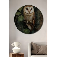 Teona Ahşap Gızemlı Orman Baykuşu Sulu Boya Görünümlü Ahşap Dekoratif Tablo Yuvarlak Duvar Tablosu