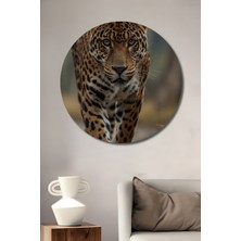 Teona Ahşap Vahşi Jaguar Baskısı Yağlı Boya Görünümlü Ahşap Dekoratif Tablo Yuvarlak Duvar Tablosu