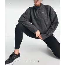 Nike Therma-Fit Cozy Cropped Training 1/2-Zip Çeyrek Fermuarlı Bol Kalıp Gri Kadın Sweatshirt DQ6263-032