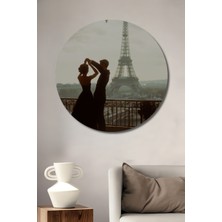 Teona Ahşap Romantik Paris Aşk Dansı Yağlı Boya Görünümlü Ahşap Dekoratif Tablo Yuvarlak Duvar Tablosu