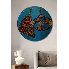 Teona Ahşap Rengarenk Yağlı Boya Görünümlü Şemsiyeli Iki Kadın Ahşap Dekoratif Tablo Yuvarlak Duvar Tablosu