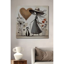 Teona Ahşap Bohem Tarz Suluboya Görünümlü Kadın Kedi Kalp Ahşap Dekoratif Ev,antre,salon,ofis,mutfak Tablo