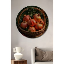 Teona Ahşap Doğal Yağlı Boya Görünümlü Nar Sepeti Ahşap Dekoratif Tablo Yuvarlak Duvar Tablosu