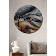 Teona Ahşap Bozkır Evi Suluboya Görünümlü Sanat Tablosu Yuvarlak Duvar Tablosu