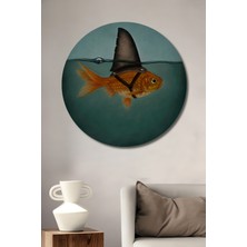 Teona Ahşap Cesur Balık Köpekbalığı Yüzgeci Görünümlü Yağlı Boya Ahşap Dekoratif Tablo Yuvarlak Duvar Tablosu