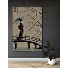 Teona Ahşap Japon Hanımefendisi Kiraz Çiçekleri Köprüsü Ahşap Dekoratif Ev,antre,salon,ofis,mutfak Tablo